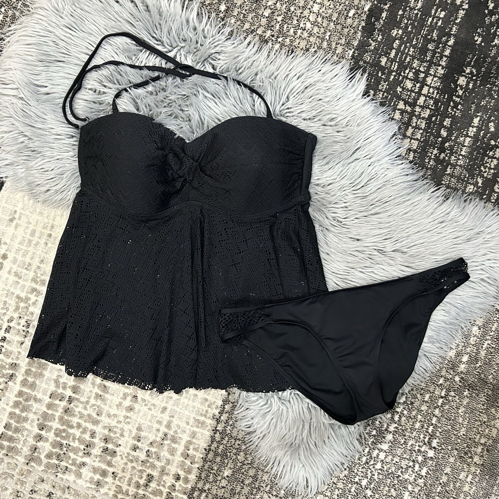 Merona/Mossimo Women's 2pc Black Lace‎ Halter Tankini Swimwear Bundle Size XL